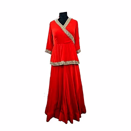 wander red chinon pleated top and long skirt 1058