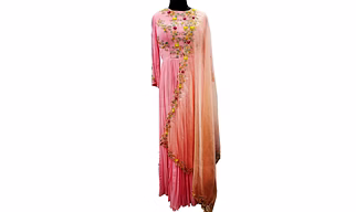 pink embroidered georgette pleated long dress 1060