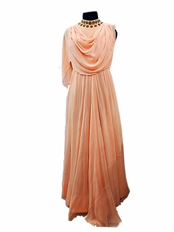 wander peach coloured georgette drape dress 1061
