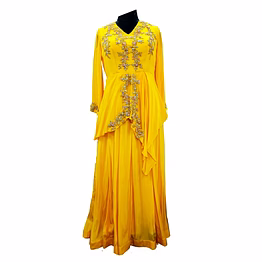 wander mustard yellow crepe desisner long gown 1064