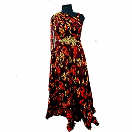 wander dark brown printed premium chiffon indo 1077