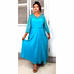 wander blue crepe long dress with noodle strap 1083