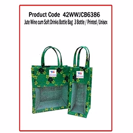 wander jute wine cum soft drinks bottle bag (3 bottle / printed /unisex ) 1109