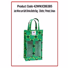 wander jute wine cum soft drinks bottle bag ( 2 bottle / printed /unisex ) 1111