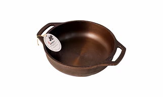 Aarogyam Cast Iron Round Flat Base Loha Kadai, Double Handle, Pre-Seasoned 11 inch Diameter (28 cm), Naturally Non-stick, Toxin-Free, Gas & Induction Compatible, Weight- 3.6 kg