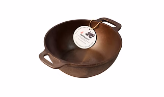 Aarogyam Cast Iron Double Handle Round Loha Kadai 10 inch Diameter (25 cm), Pre-Seasoned, Naturally Non-Stick & Toxin-Free, Gas & Induction Compatible- Perfect For Deep Frying, Weight -2.5 kg