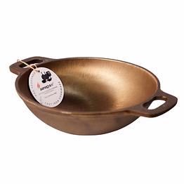 aarogyam cast iron double handle round loha kadai 11 inch diameter (28 cm) pre-seasoned, naturally non-stick, toxin-free, compatible with gas stove and oven, weight -2.6 kg