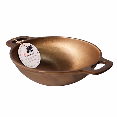 aarogyam cast iron double handle round loha kadai 11 inch diameter (28 cm) pre-seasoned, naturally non-stick, toxin-free, compatible with gas stove and oven, weight -2.6 kg