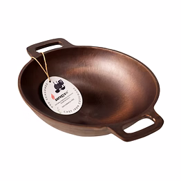 aarogyam cast iron double handle round loha kadai, 9 inch diameter (23 cm), pre-seasoned, naturally non-stick,toxin-free, compatible with gas stove- perfect for deep frying weight : 2.3 kg