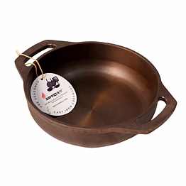 aarogyam cast iron round flat base loha kadai, double handle, pre-seasoned 9 inch diameter (23 cm), naturally non-stick, toxin-free, gas & induction compatible, weight- 2.1 kg