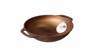 Aarogyam Cast Iron Double Handle Round Loha Kadai, 12 Inch Diameter (30 cm) Cast Iron, Pre Seasoned, Naturally Non-Stick, Toxin-Free, Compatible with Gas stove- Perfect For Deep Frying, Weight - 3.4 kg