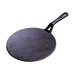 aarogyam cast iron roti /chapati tawa with long handle 10 inch (25 cm) | pre-seasoned | non-toxic | naturally non-stick | compatible with gas stove - perfect for crispy parathas and rotis