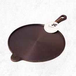 aarogyam cast iron dosa tawa, pre seasoned, 11.5 inch diameter, naturally non-stick, long handle tawa | gas & induction compatible | flat bottom, non-toxic, 2.5 kg, super sturdy - perfect for crispy dosas!
