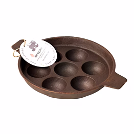 aarogyam cast iron paniyaram pan 7 cavity , pre-seasoned 7.5 inch diameter (19cm), naturally non-stick, toxin-free, gas & induction compatible, weight- 1.2 kg