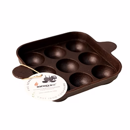 aarogyam cast iron paniyaram pan 9 cavity , with ring at bottom for support, pre-seasoned 7 inch diameter (17cm), naturally non-stick, toxin-free, gas & induction compatible, weight- 1.7 kg