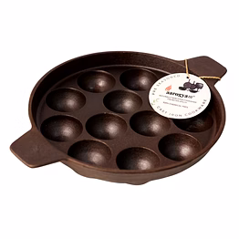 aarogyam cast iron paniyaram pan 12 cavity , pre-seasoned 9.5 inch diameter (24cm), naturally non-stick, toxin-free, gas & induction compatible, weight- 2.5 kg