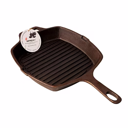 aarogyam cast iron grill pan long handle , pre-seasoned 10 inch diameter (25cm), naturally non-stick, toxin-free, gas & induction compatible, weight- 3.8 kg