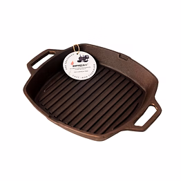 aarogyam cast iron grill pan short handle , pre-seasoned 10 inch diameter (25cm), naturally non-stick, toxin-free, gas & induction compatible, weight- 2.3 kg
