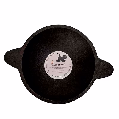 aarogyam cast iron appam pan rough , pre-seasoned 8 inch diameter (20cm), naturally non-stick, toxin-free, gas & induction compatible, weight- 2.1 kg