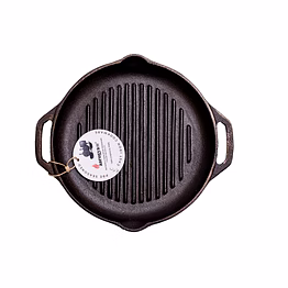 aarogyam cast iron grill pan , pre-seasoned 10 inch diameter (25cm), naturally non-stick, toxin-free, gas & induction compatible, weight- 2.2 kg