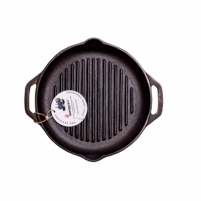 aarogyam cast iron grill pan , pre-seasoned 10 inch diameter (25cm), naturally non-stick, toxin-free, gas & induction compatible, weight- 2.2 kg
