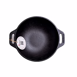 aarogyam cast iron round kadai (rough), pre-seasoned 10 inch diameter (25cm), naturally non-stick, toxin-free, gas & induction compatible, weight- 2.8 kg