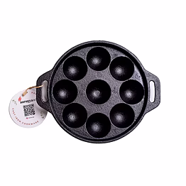 aarogyam cast iron paniyaram (rough), pre-seasoned 9 inch diameter (23cm), naturally non-stick, toxin-free, gas & induction compatible, weight- 1.5 kg