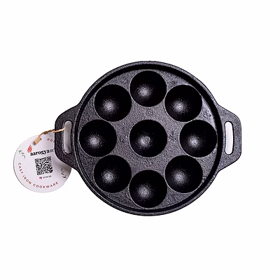aarogyam cast iron paniyaram (rough), pre-seasoned 9 inch diameter (23cm), naturally non-stick, toxin-free, gas & induction compatible, weight- 1.5 kg