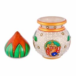 craftam handcrafted marble kalash for pooja with decorative nariya pot for hindu rituals, festivals & home temple (4x6 inch)