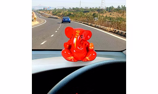 Polyresin Orange Ganesha Idol for Car Dashboard, Mini Ganpati Murti for Home and Office Décor