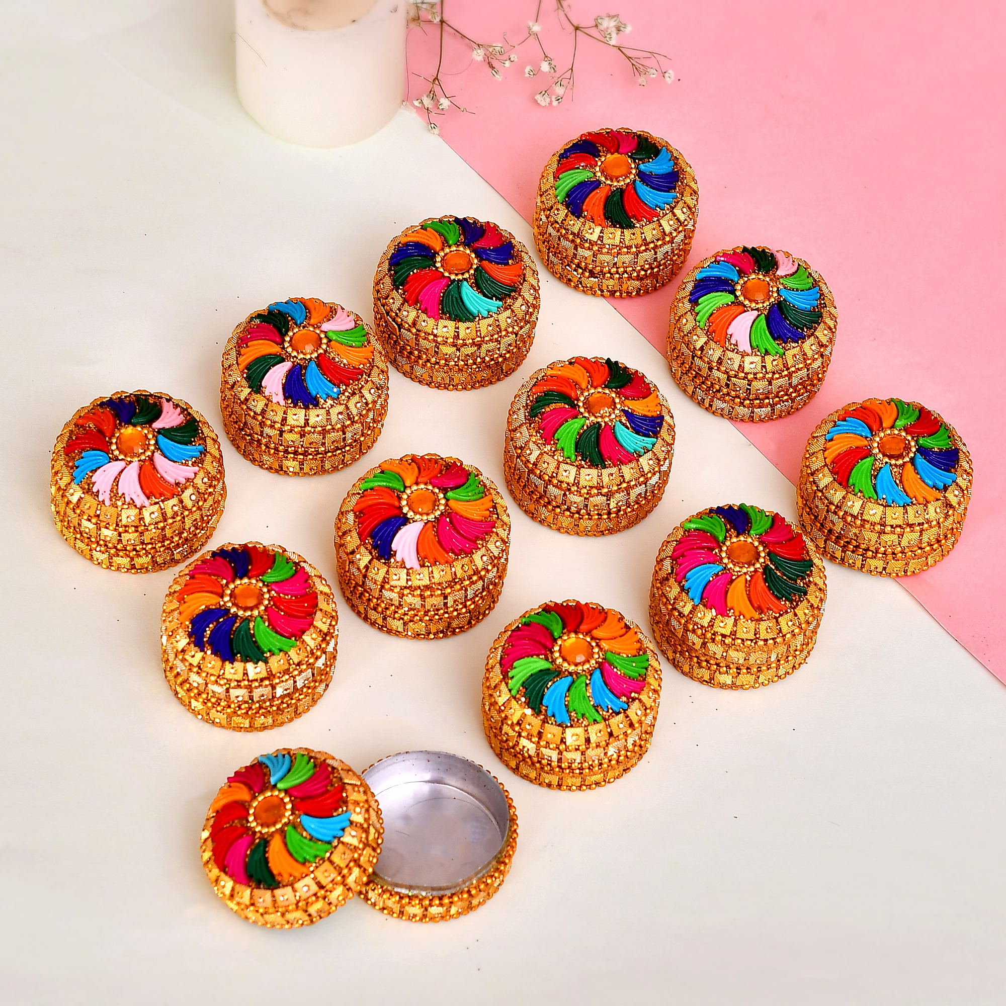 craftam handcrafted decorative kumkum box designer sindoor dani for pooja, wedding return gifts & festive decor