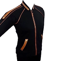 Jacket and track coordinated set without bralette top ( tan faux leather detailing)-XL-Black