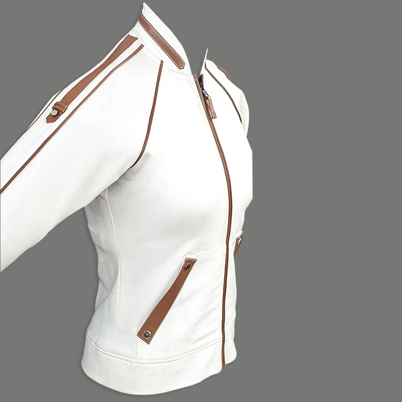 Jacket and track coordinated set without bralette top ( tan faux leather detailing)-M-White-1