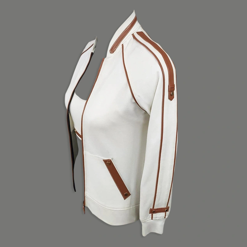 Jacket and track coordinated set without bralette top ( tan faux leather detailing)-M-White-3