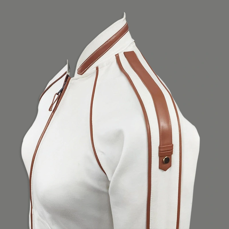 Jacket and track coordinated set without bralette top ( tan faux leather detailing)-M-White-4