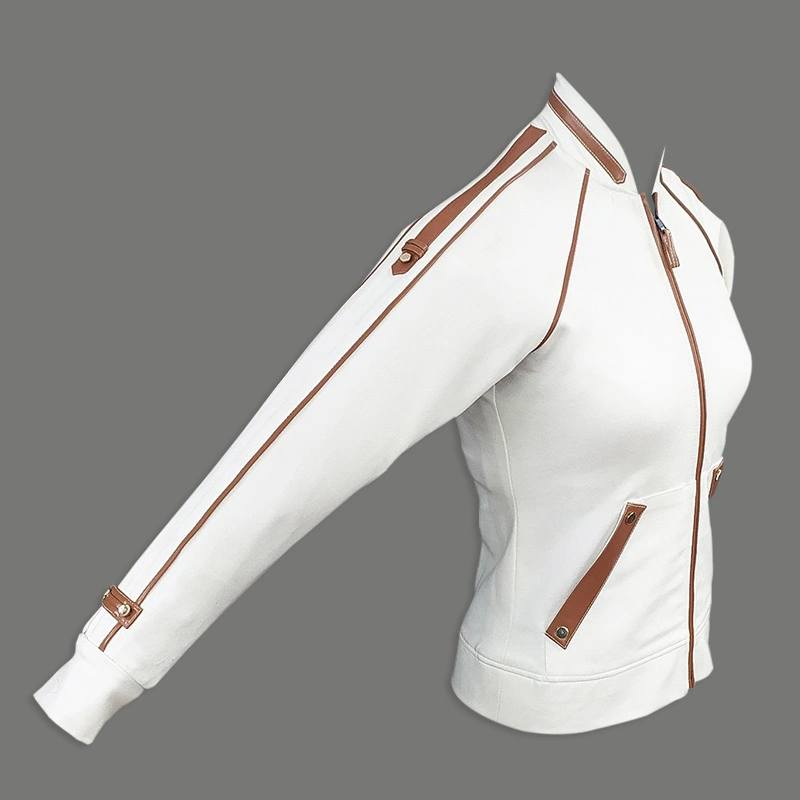 Jacket and track coordinated set without bralette top ( tan faux leather detailing)-M-White-5
