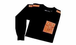 Sweat Shirt With Tan vegan Leather Patch Pocket Detail