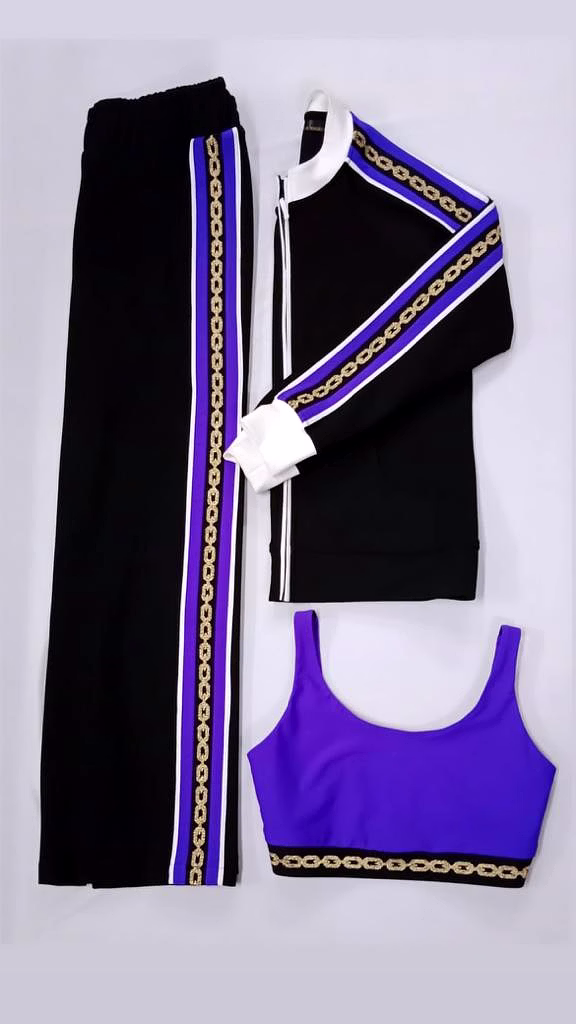 The Gold Link Chain Detail Track Set in Purple and Black image 1