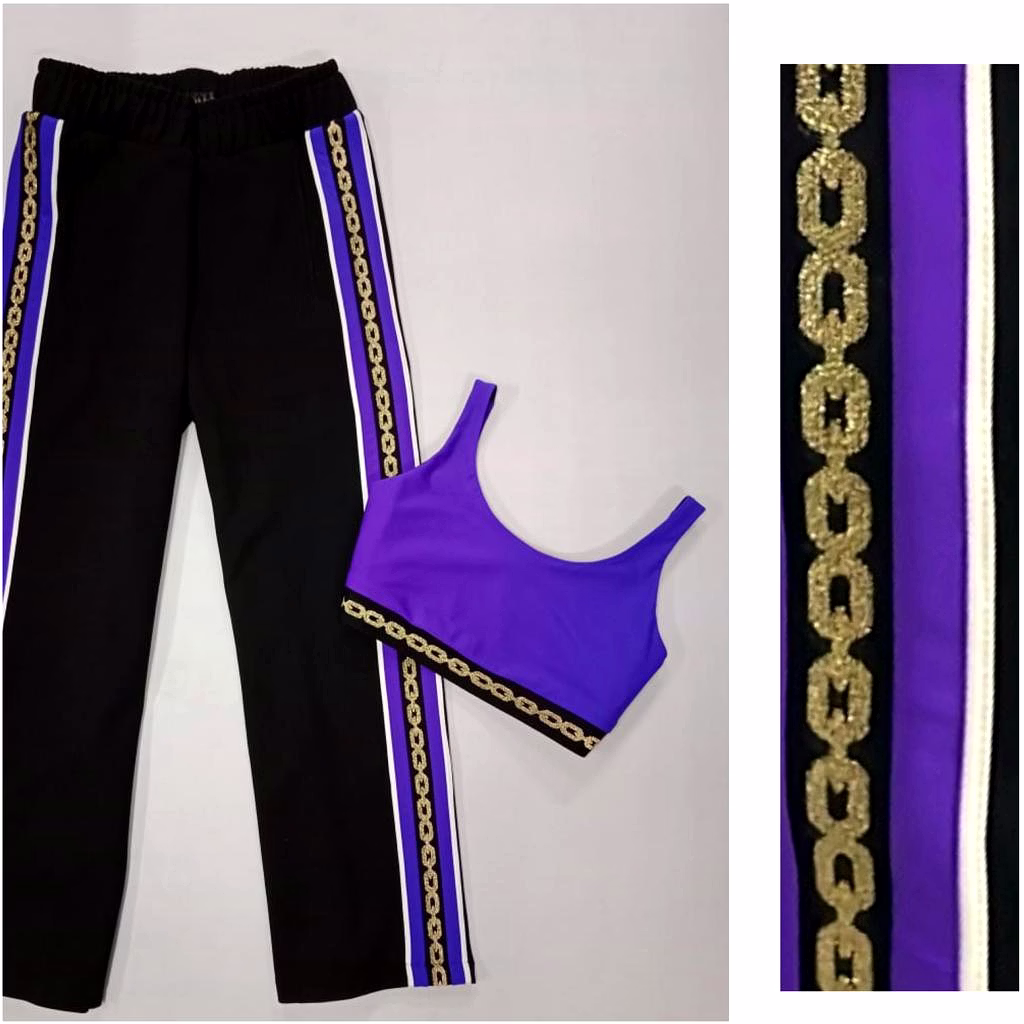 The Gold Link Chain Detail Track Set in Purple and Black image 4