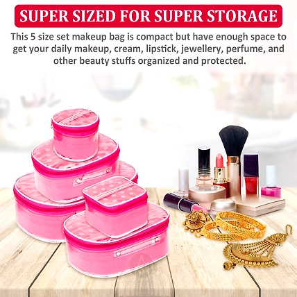 RASAFA Designer Pack of 5 Cosmetic Box, Makeup Organizer, Bridal Organizer, Vanity Box (Pink)-3