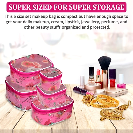 RASAFA Set of 5 Designer supreme quality Makeup box, Jewellery boxes, Vanity boxes(Pink)-3