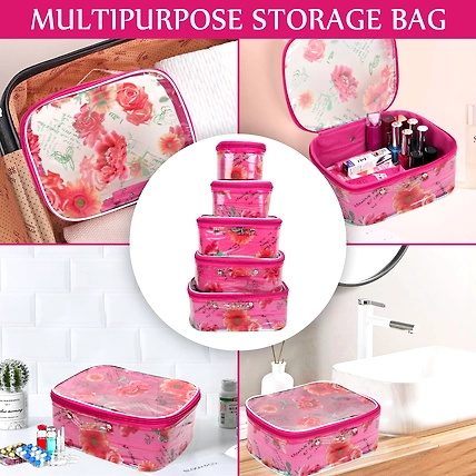 RASAFA Set of 5 Designer supreme quality Makeup box, Jewellery boxes, Vanity boxes(Pink)-4
