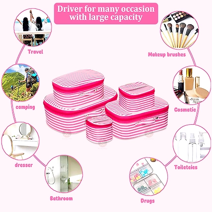 RASAFA Luxury Pack of 5 Cosmetic Box, Bridal Organizer, Storage Case Vanity Box (Pink)-PSTR-513