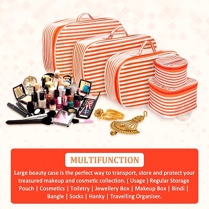 RASAFA Luxury Pack of 5 Cosmetic Box, Makeup Kit, Storage Case Vanity Box (Orange)-3