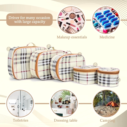 RASAFA Pack Of 5 Elegant Makeup Kit Box, Essential Kit Cosmetic Box Vanity Box (Cream)-3