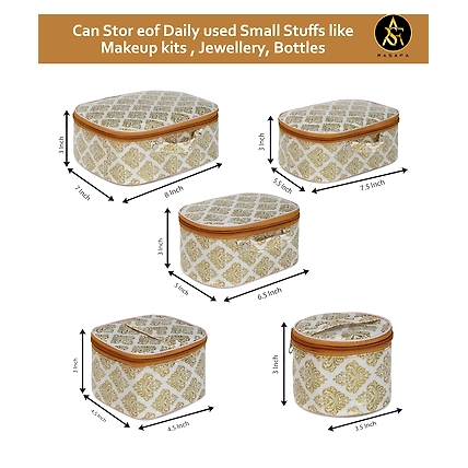 RASAFA Luxury Pack of 5 Cosmetic Box Storage, Cosmetic Box Vanity Box (White, Golden)-1
