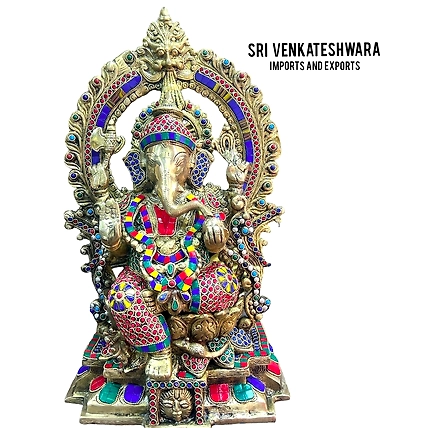 Ganesh Ji Statue Brass Stone Work, Weight 12.300kg, Height 17’inch, Width 11’inch-12430428
