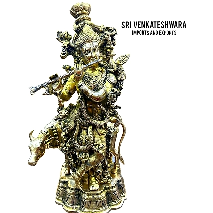 Cow Krishna Statue Brass Enamel Paint Weight 23.010kg Height 27’inch Width 15’inch-12430434