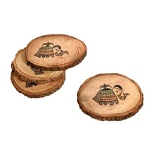 Coaster Round Wooden Handcrafted With Tribal Art-1