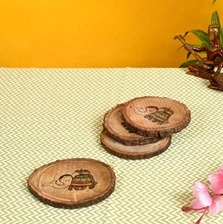 Coaster Round Wooden Handcrafted With Tribal Art-2